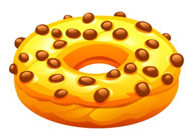 Sarı jöleli çörek ve beyaz arka planda çikolata topu soslu. Vektör çizgi film illüstrasyonu