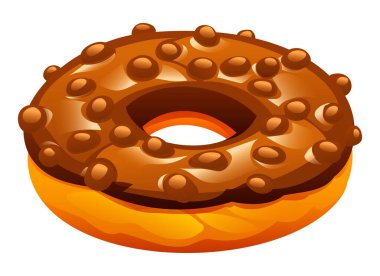 Jöleli çikolatalı çörek ve beyaz arka planda çikolata topu soslu. Vektör çizgi film illüstrasyonu