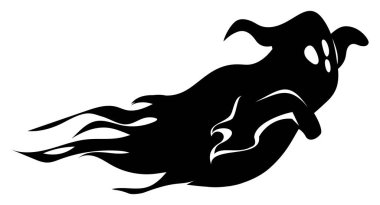 Uzun dalgalı kuyruklu hayalet silueti. Cadılar Bayramı ve parti davetiyeleri için mükemmel bir ikon. Vektör çizgi film illüstrasyonu