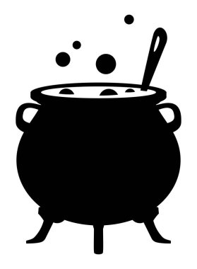 Köpüren iksirli kazan ve kaşık, cadı ya da Cadılar Bayramı parti tasarımı için mükemmel. Vektör çizgi film illüstrasyonu