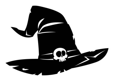 Kafatası tokası siluetiyle cadılar bayramı cadı şapkası. Cadılar Bayramı dekorasyonu ve tasarımları için harika. Vektör çizgi film illüstrasyonu