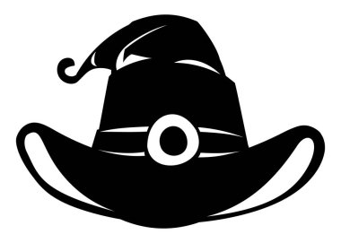 Çıkartma baskısı veya başka amaçlar için tokalı silueti olan cadılar bayramı cadı şapkası. Vektör çizgi film illüstrasyonu