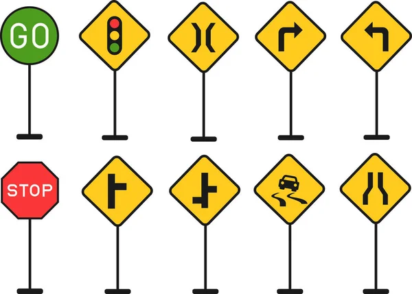Señales Tráfico Calle Aislado Carretera Carretera Vector Ilustración — Vector de stock