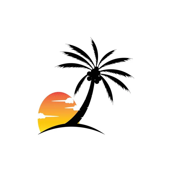 Palma Tramonto Sole Simboli — Vettoriale Stock