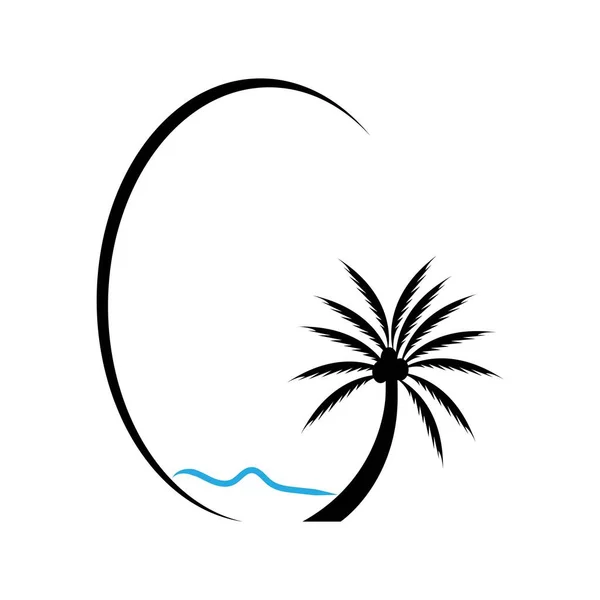 Black Vector Single Palm Tree Silhouette Icon Isolated — Stock Vector