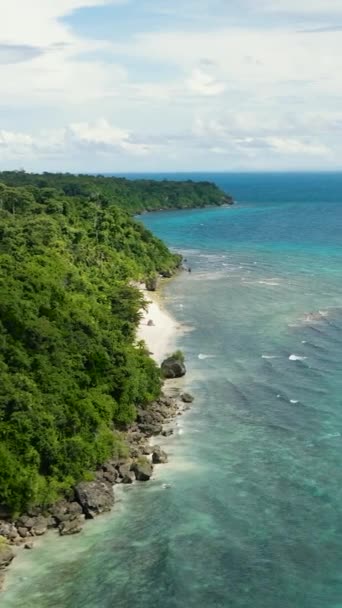 美しい緑豊かなヤシの木と熱帯島の空中ビュー 晴れた空と穏やかな青い海 フィリピンのシキホール — ストック動画