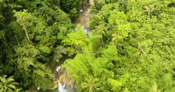 Aerial Drone Flying Beautiful Cambugahay Falls Siquijor Philippines — Stock Video