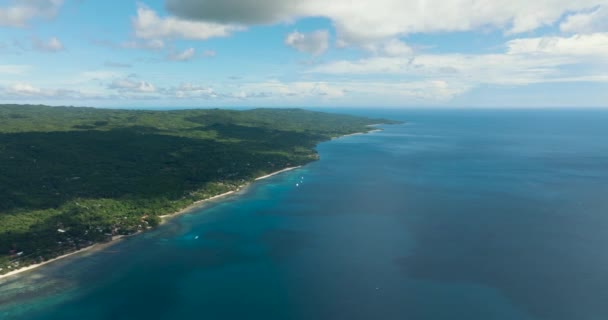 Vista Aérea Quatro Barcos Desfrutando Ilha Tropical Com Uma Praia — Vídeo de Stock