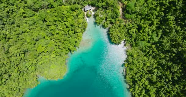 Tropical Island Und Lagune Mit Boot Der Küste Transparente Türkisfarbene — Stockvideo