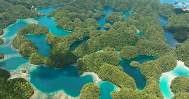 美しいラグーンの熱帯の山々と紺碧の水の風景 バカス グランデ スリガオ ノルテ フィリピンのミンダナオ島 — ストック動画