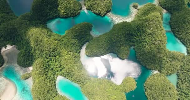 Drone View Sandy Beach Pool Water Formation Bucas Grande Island — Stock Video