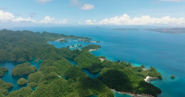 Isla Tropical Bajo Día Perfecto Océano Azul Con Olas Cielos — Vídeos de Stock
