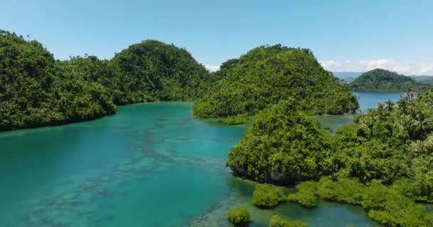 Luftaufnahme Des Schönen Türkisfarbenen Wassers Lagunen Blauer Himmel Und Klare — Stockvideo