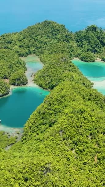 Drone Widok Pięknej Turkusowej Wody Lagunach Tropical Island Rafy Koralowe — Wideo stockowe