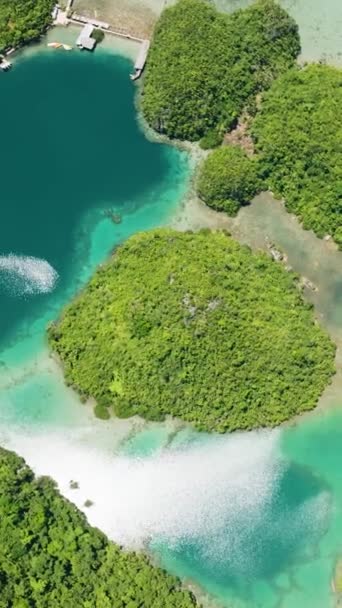 ラグーンのターコイズブルーの水と熱帯の島のビーチに反射した日光 ティナゴ島 フィリピンのミンダナオ島 垂直表示 — ストック動画