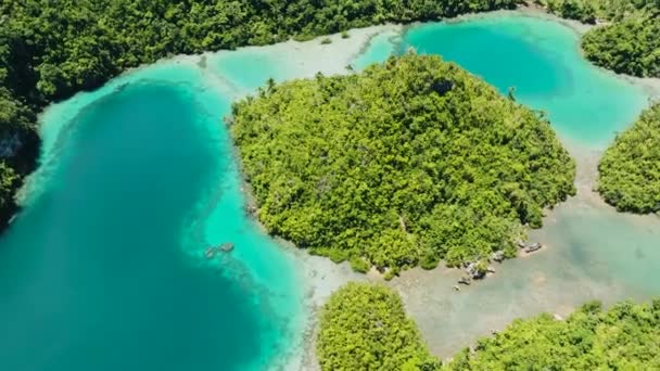 Luftaufnahme Der Wunderschönen Türkisfarbenen Lagunen Innerhalb Der Insel Tinago Reisekonzept — Stockvideo