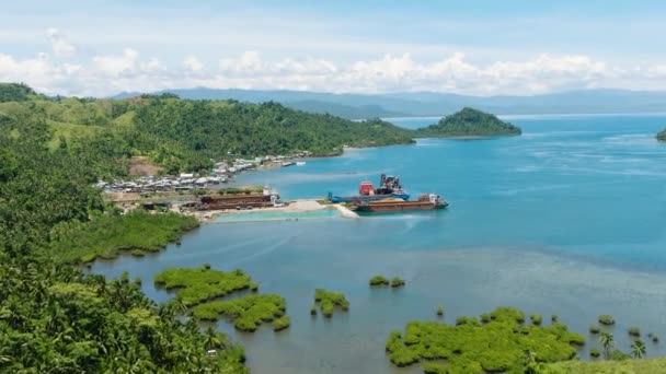 Beautiful Sea Port Cargo Ship Tropical Island Mindanao Philippines — Stock Video