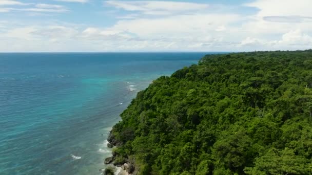 Tropikal Ada Mavi Gökyüzünün Altında Güzel Uzun Dalgalar Dokunur Siquijor — Stok video