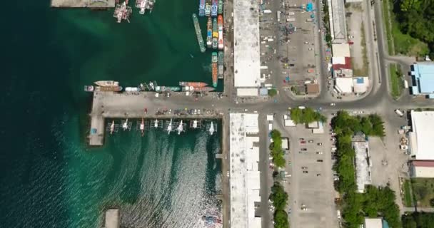 Top Aerial View Fish Port General Santos Sunlight Reflects Water — Stock Video