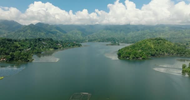 セブ湖に囲まれた熱帯雨林の山 青空と雲 ドローンの眺め フィリピンのミンダナオ島 — ストック動画