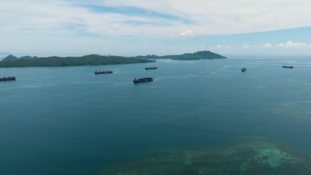 Korallok Tiszta Tengervízben Mélykék Tenger Kereskedővel Teherhajóval Mindanao Fülöp Szigetek — Stock videók