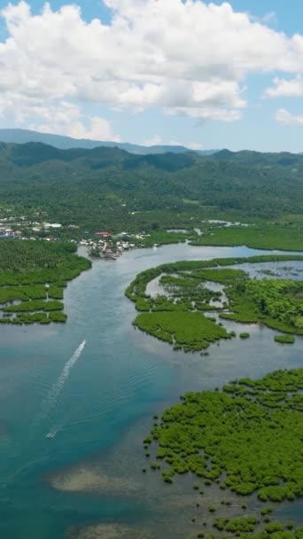 Vista Aérea Belos Manguezais Perto Cidade Água Azul Turquesa Mindanao — Vídeo de Stock