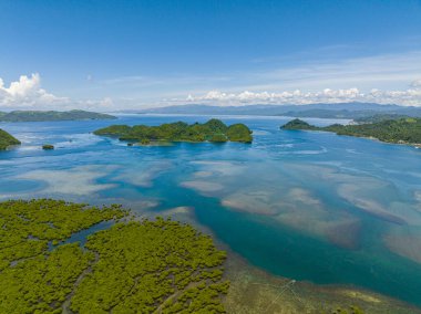 Etrafta turkuaz su olan Tinago Adası. Deniz Burnu. Mindanao, Filipinler.