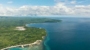 Siquijor 'da kumlu beyaz bir kıyısı olan bu tropikal adanın muhteşem manzarası. Filipinler.
