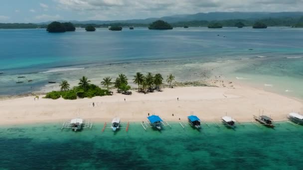 Beautiful Birds Eye Group Boats Hagonoy Island Beach Surigao Del — Stock Video