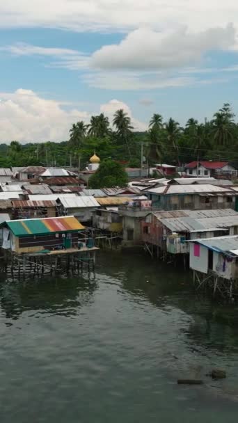 Pile Dwellings Fishermen Houses Zamboanga Seashore Mindanao Philippines Vertical Video — Wideo stockowe