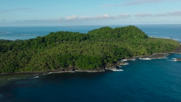 Drone Survey Beautiful Tropical Island Green Trees Surigao Del Sur — Αρχείο Βίντεο