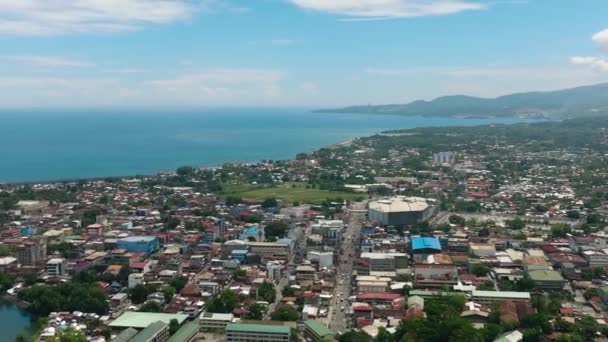 Panorama Drone View Iligan City Blue Sky Clouds Northern Mindanao — Stock Video