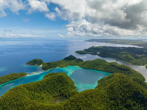 Aeria Levantamento Belas Lagoas Sohoton Cove Ilha Bucas Grande Surigao — Fotografia de Stock