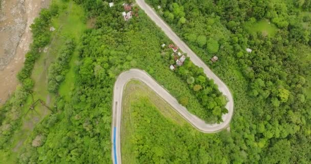 Vue Dessus Route Courbe Asphalte Montagne Tropicale Mindanao Philippines — Video