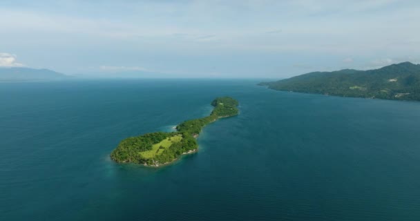 Τροπικό Νησί Καταπράσινα Δέντρα Που Περιβάλλεται Από Γαλάζια Θάλασσα Και — Αρχείο Βίντεο