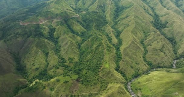 Wyżyny Zieloną Trawą Drzewami Stoki Górskie Roślinnością Tropikalną Bukidnon Filipiny — Wideo stockowe