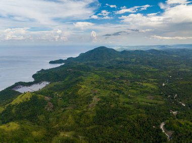Yeşil ormanı ve tarımsal arazisi olan tropik bir dağ. Mindanao, Filipinler.