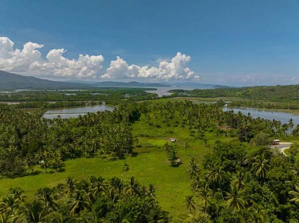 Vista Aérea Tierras Cultivo Con Bosque Verde Río Mindanao Filipinas —  Fotos de Stock