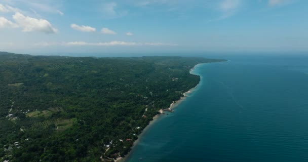 緑豊かな森と青い海がある熱帯の島 ブルースカイと雲 サマール島 ダバオ フィリピン — ストック動画