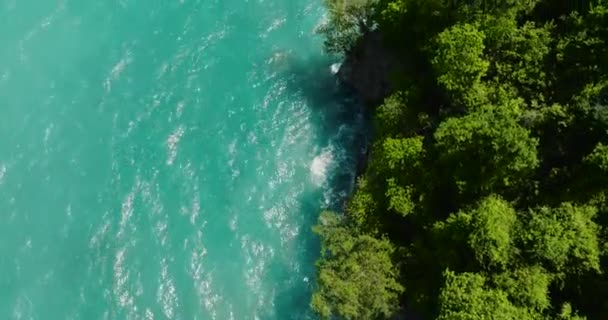 Água Oceano Azul Turquesa Ondas Costa Ilha Samal Davao Filipinas — Vídeo de Stock