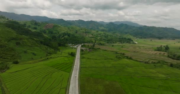 Горная Дорога Между Сельскохозяйственными Угодьями Рисовыми Полями Минданао Филиппины — стоковое видео
