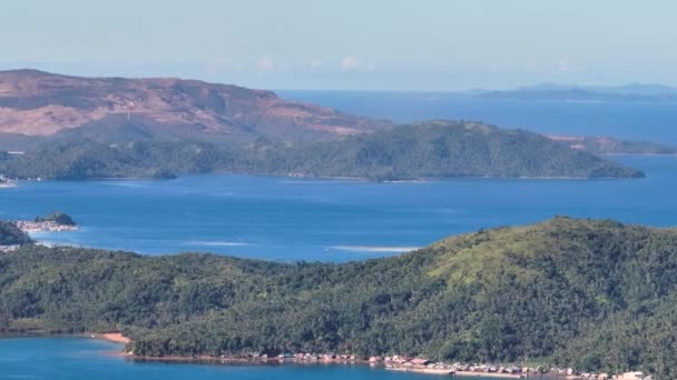 Litoral Com Casas Ilha Tropical Cercada Por Mar Azul Mindanao — Vídeo de Stock
