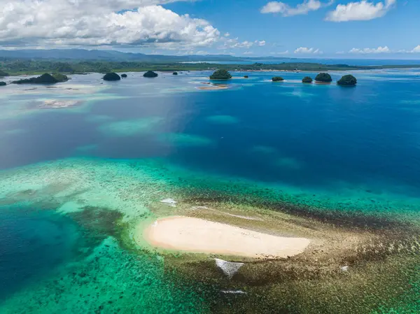 Vista Aérea Barra Areia Branca Ilha Nua Mindanao Filipinas — Fotografia de Stock