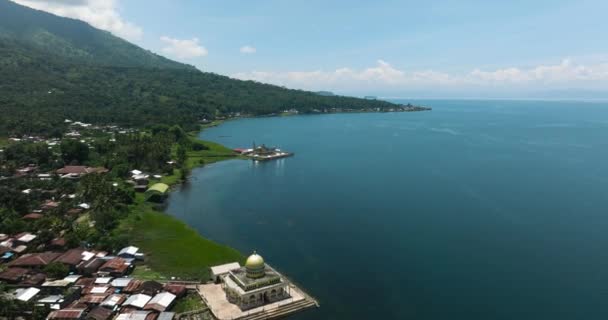 Widok Lotu Ptaka Jezioro Lanao Wioską Meczetem Jestem Lanao Del — Wideo stockowe