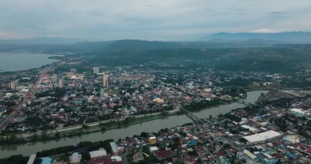 Vista Dall Alto Dei Villaggi Riva Fiume Autostrada Cagayan Oro — Video Stock