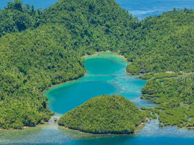 Tropik adanın içindeki güzel göl. Tinago Adası. Mindanao, Filipinler. Seyahat ve yaz konsepti.