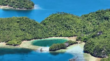 Tinago Adası 'ndaki tropik ada ve yeşilimsi deniz suyu gölü. Filipinler. Büyütme görünümü.