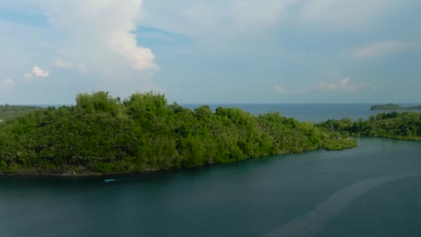 Drone Aéreo Ilhas Com Palmeiras Cercadas Por Mar Azul Profundo — Vídeo de Stock