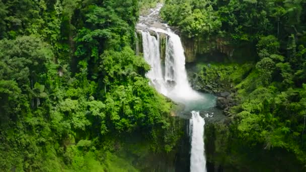 Slow Motion View Two Tiered Waterfall Philippines Limunsudan Falls Mindanao — Stock Video