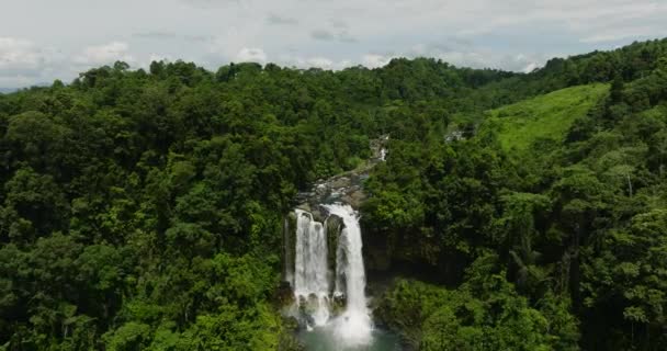 Aerial View Limunsudan Falls Lush Foliage Waterfall Philippines Mindanao — Stock Video